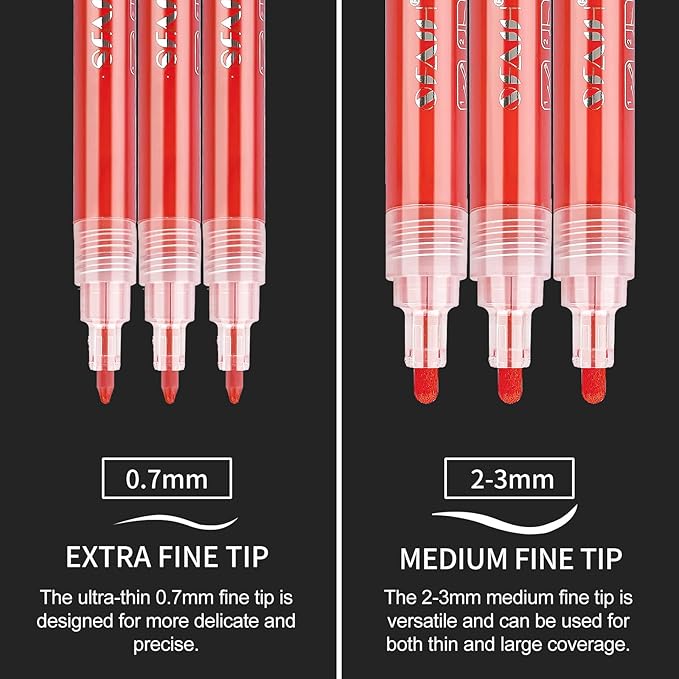 SFAIH Acrylic Red Paint Pens - 8 Pack 2-3MM Medium Tip & 0.7MM Extra Fine White Paint Marker for Rock Painting, Wood, Metal, Fabric, Canvas, Glass, Ceramic, Diy Crafts
