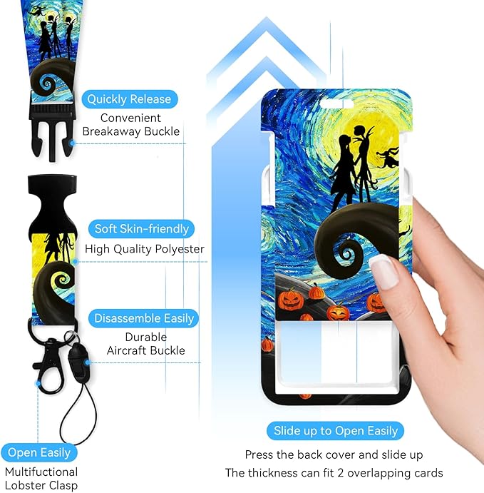 Badge Holder with Retractable Reel and Breakaway Lanyard，Christmas Nightmare Badge Clips Retractable Heavy Duty Badge Reel，Halloween Keychain，ID Holder with Breakaway Lanyard for School