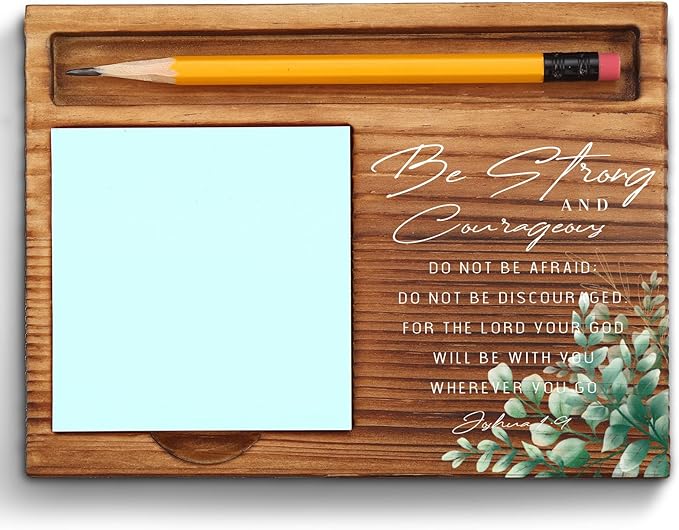 vizuzi Bible Verse Joshua 1 9 Christian Decor Sticky Note Holder Gifts for Women Men Prayer Coworkers Employees Friends Inspirational Positive Scripture Desk Self-Stick Note Pad Holders ZSS52