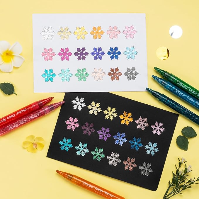 Ohuhu Glitter Markers Pen 18 Glitter Colors Metallic Shimmer Marker Round Point Tip Water-based Ink for Kids Adults DIY Crafts Greeting Birthday Cards Making Poster Album Scrapbooking Mugs Wood