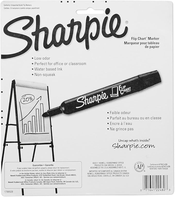SHARPIE Flip Chart Markers, Bullet Tip, Assorted Colors, 8 Pack (Pack of 2)