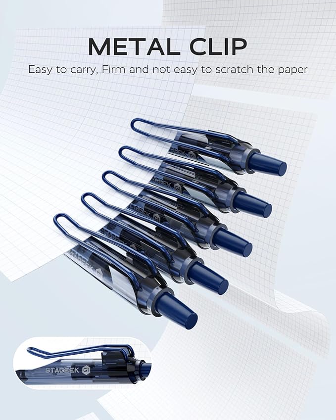 12 Pack Blue Gel Pens, Quick Dry Blue Ink Pens, 0.5mm Fine Point Retractable Smooth Writing Pens for Journaling, Writing, Business Gel Pen for Office School & Home Supplies(Blue)