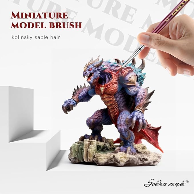 Golden Maple Kolinsky Sable Miniature Paint Brushes - Professional Ultra Fine Micro Detail Brushes for Model Painting, Warhammer 40k, D&D Figurines - Size 3/0 4/0 5/0