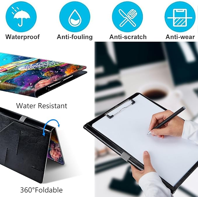 PU Leather Padfolio Clipboard Notepad with Pen Loop and Elastic Strap Interview/Resume Document Organizer for Business School Office,Turtle Corals