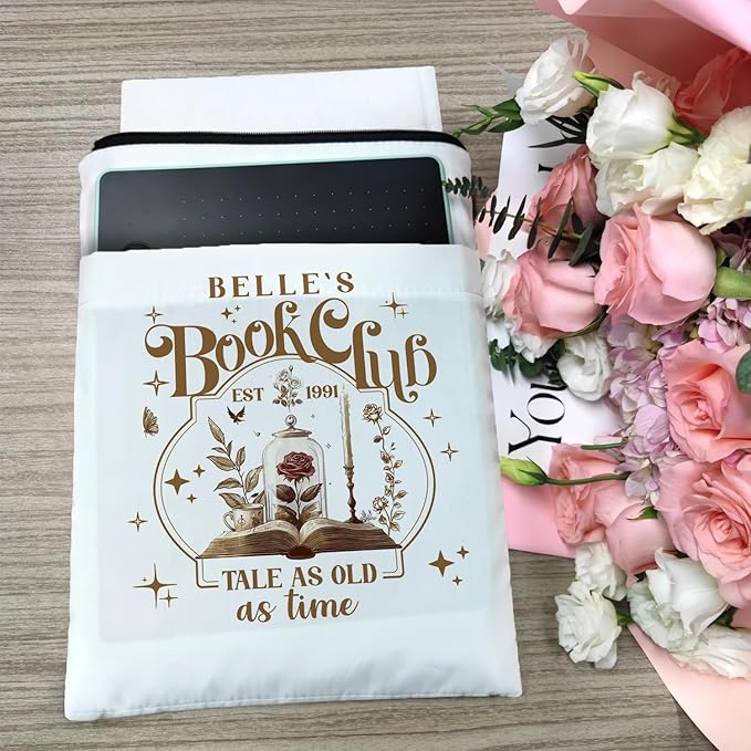 Tale As Old As Time Belle's Book Coffee Book Lover Book Sleeve, Book Covers with Zipper, Book Lovers, Book Pouch Kindle Protector, Gifts for Women Teacher Librarian Bookworm Bookish (White-C, Large)