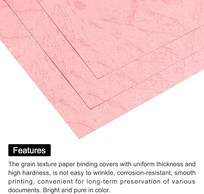 MECCANIXITY 100pcs A4 8-1/2 x 11.5 Inch Presentation Binding Covers Letter Size Leather Textured Grain Paper Un-Punched for Business Reports, Pale Pink