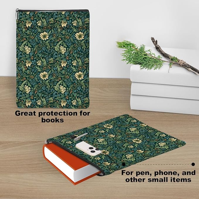 Botanical Book Sleeve, Classic Flower Book Covers for Paperbacks, Floral Book Pouch Book Protector, Book Lovers Gifts for Women Girls Mentor, Book Accessories Book Club Gifts Christmas Birthday Gifts