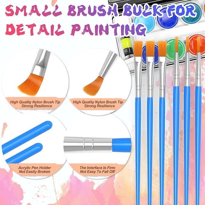 Paint Brushes Set for Acrylic Painting, 15 Pcs Flat and 15 Pcs Round Art Paint Brush Acrylic Painting Brush, Paint Brushes for Kids Adults Oil Watercolor Rock Painting Body Face Nail Art
