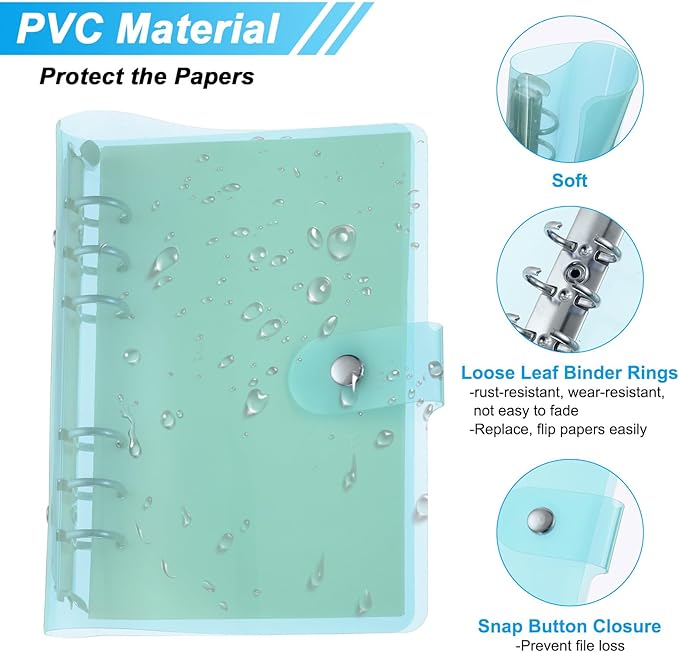 PATIKIL A6 Clear Binder Cover, Soft PVC Loose Leaf Binder Protector Refillable Notebook Shell with Snap Button Closure for DIY Meeting Notebook Folder, Blue