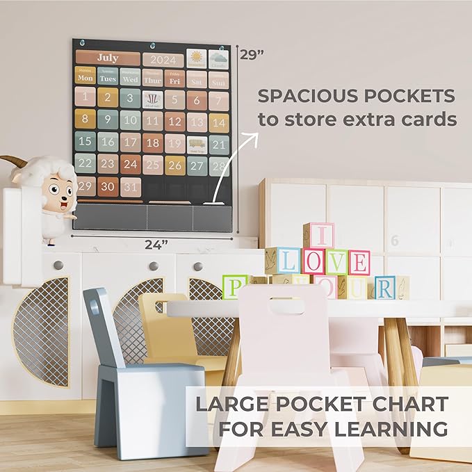 The Ultimate Classroom Calendar Pocket Chart for Kids - Beautiful Calendar with Educational Cards for Easy Learning - Fun Boho Classroom/Teacher Must Have Supplies That Fits Nicely w/Any School Decor