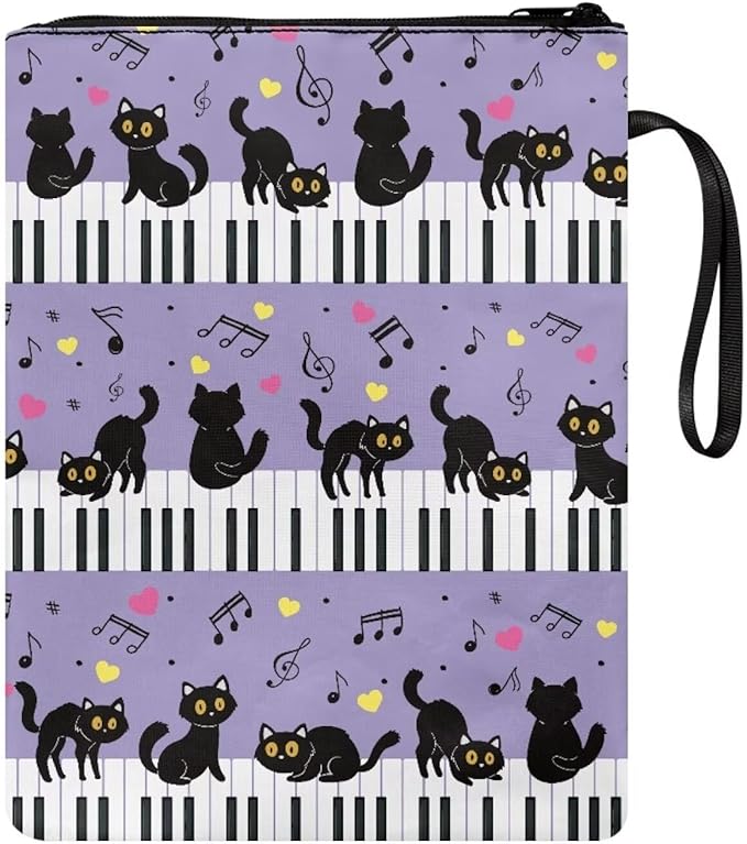 COEQINE Book Sleeve Pouch Purple Cats Piano Keychain Pattern Book Covers for Hardcover Paperbacks Purple Floral Book Cover Book Clothing