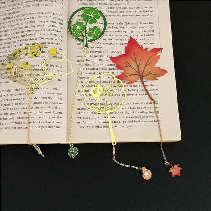 Bookmarks for Book Lovers Book Marks for Reading Women Birthday Graduation Christmas Gifts for Her Cute Metal Bookmark Book Markers Stocking Stuffers for Teens (Lucky Leaf)