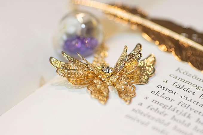 Toirxarn Gold Feather Bookmark with Butterfly Charm - Elegant Bookmarks for Women, Book Lovers Gifts, Book Marker for Reading, Teacher Appreciation Gifts, Stocking Stuffers, Unique Birthday Gifts