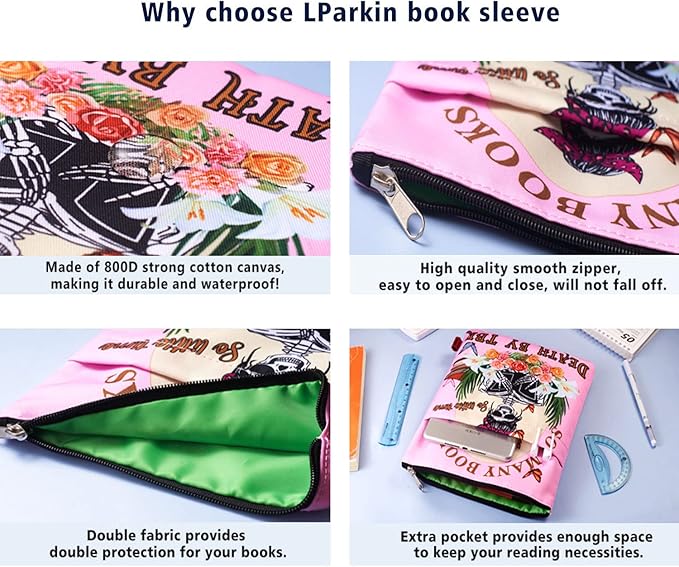 LParkin So Many Books So Little Time Death by TBR Book Covers for Readers Sleeve Gift Paperback Book Cover with Zipper