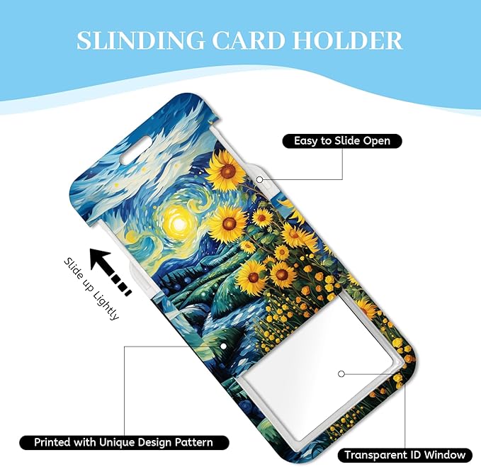 Sunflower Lanyards for Id Badges, Badge Holder with Retractable Reel Clip, Work Name Tags Keychain Lanyard with ID Holder, ID Card Protector Cover Case for Women Teacher Nurse Doctor Office