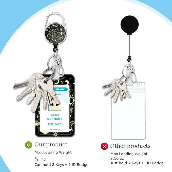 Lanyards for Id Badges, Sun Moon Badge Holder with Retractable Reel Clip, Work Name Tags Keychain Lanyard ID Card Protector Cover Case for Women Teacher Nurse Nursing Doctor Office