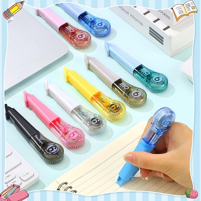 18 Pack Correction Tape Pens 1/5" X 236", 9 Color Correction Tape Pens Easy to Use Applicator for Instant Correction Students School Office Supplies
