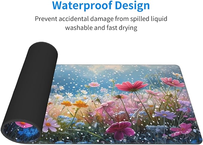 Gaming Mouse Pad Desk Pad,Extended Big Mouse Pad,31.5x11.8 Inch Long Computer Keyboard Mouse Mat Mousepad with 3mm Non-Slip Base and Stitched Edge for Gaming and Office… (Flowering shrubs)