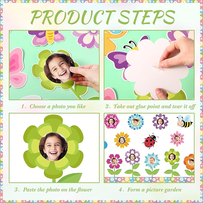 Kosiz Spring Kindness Bulletin Board Decorations Set Flower Paper Cutouts Bloom with Kindness Colorful Butterfly Bee Bird Classroom Decorations with Floral Border for School Chalkboard Wall Door Home