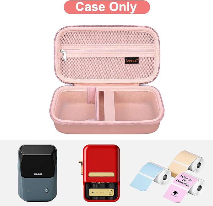 Canboc Carrying Case for NIIMBOT B21 Label Maker, Portable Bluetooth Thermal Label Printer Bag with Removable Shoulder Strap, Mesh Pocket fit Printer Labels, USB Cable, Rose Gold (Case Only)