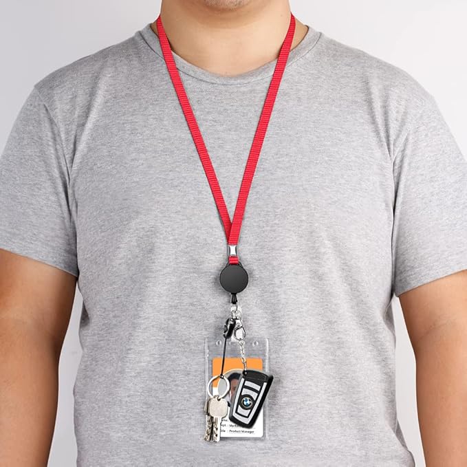 6 Pack Retractable Badge Lanyards and ID Badge Holder, Strap Lanyard with Swivel Metal Clasp for Badge Holders, Keychains, Offices, Staff, Students, Employees, Rosy
