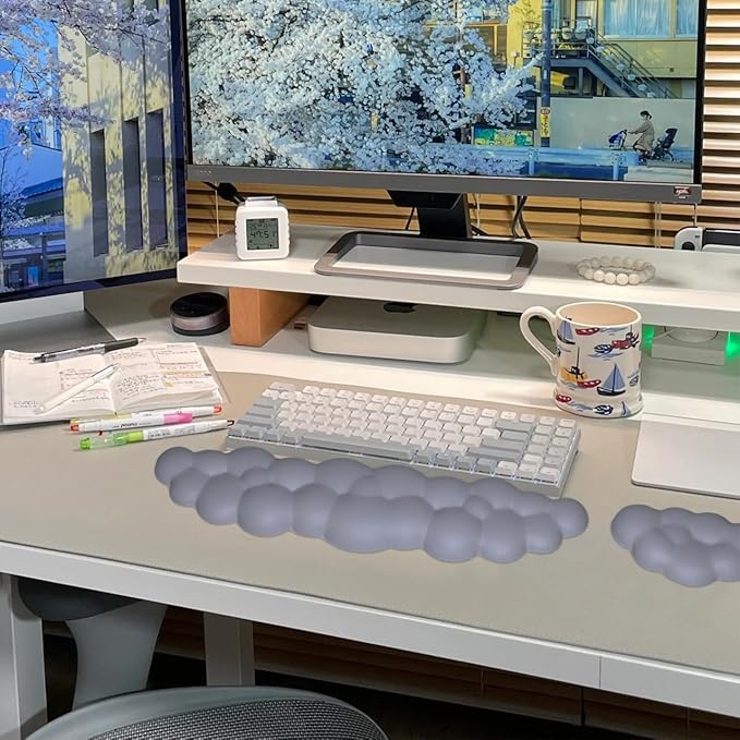 JIKIOU Upgrade Leather Cloud Keyboard Wrist Rest, Cloud Wrist Rest with Non-Slip PU Base, Comfortable Memory Foam Wrist Rest for Computer Laptop Mac Gaming Office and Pain Relief Christmas Wish Gift