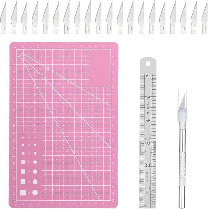 HARFINGTON (6" x 8") A5 Cutting Mat, Exacto Knife Precision Carving Craft Hobby Knife Kit for DIY Art Work Cutting, Hobby, Stencil, Scrapbooking, Pink