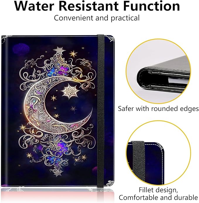 PU Leather Padfolio Folder Clipboard Portfolios Organizer Conference Document Organizer with Business Card Holder Storage Clipboard Writing Pad,Moon Star Galaxy Floral