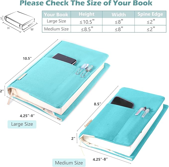 Canvas Book Covers, Washable Book Protector, Book Cover for Paperback Novels, Adjustable Book Cover for Hardcover with Pockets for Pen, Soft Cover Books, Book Lovers Gifts
