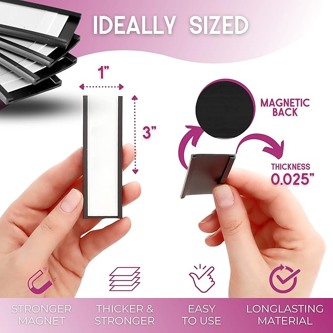 Availey 60 Pack Magnetic 'C' Channel Label Holders for Metal Racks and Shelves with Protective Films and Replacement Strips 3" x 1"