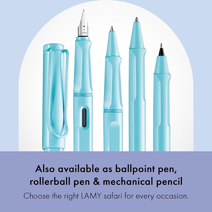 LAMY safari aquasky - Fountain Pen with ergonomic grip & polished steel nib in size F - ideal for any Writing & Calligraphy - including LAMY T 10 blue cartridge - Right-Handed