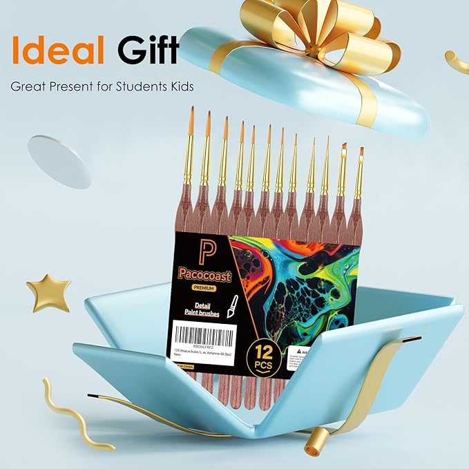 Detail Paint Brushes Set, 12PC Miniature Brushes for Fine Detailing & Art Painting, Small Tiny Paint Brush Perfect for Acrylic, Paint by Number, Craft, Models, Warhammer 40k (Brown)