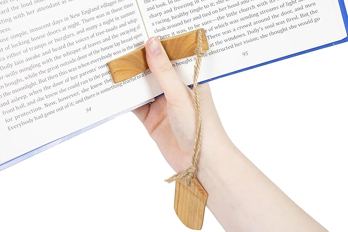 Handmade Wooden Book Page Holder - Wooden Thumb Bookmark - Novel Reading Accessories, Book Gadgets, Presents for Readers, Book Lovers Gifts, Bookworm (Cherry Natural)