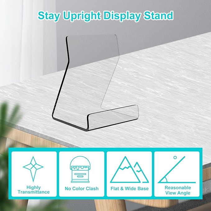 Boloyo Acylic Upright Display Stand, 6PC 4 Inch Clear Display Holder Easel Base Picture Frame for Home Office School Store to Display Book, Vinyl Record, Album, LP Cover, Artworks, CDs