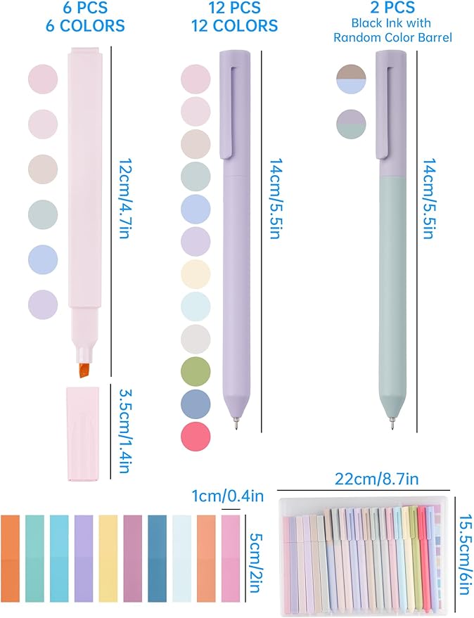 NiArt Bible Study Note-Taking Kit 6 Morandi Highlighters, 14 Gel Pens, 200 Sticky Notes - Non-Bleed, Eye-Friendly Colors for Journaling, Art, Organizing & Creative Projects, Fine Tip Precision Writing