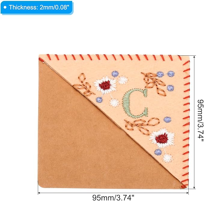 PATIKIL Personalized Embroidered Corner Bookmark, Cute Flower Felt Stitched Triangle Book Mark Page Marker for Women Men Book Lovers Teachers, Pink, Letter C