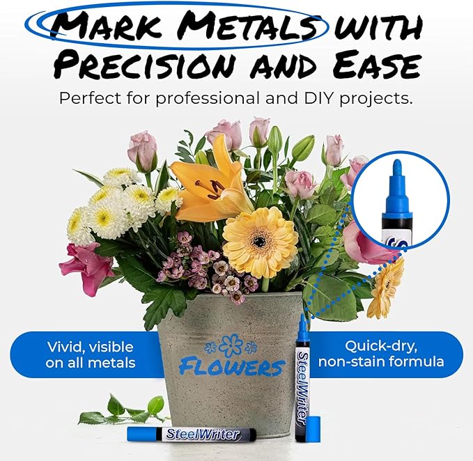 Metal Marking Paint Pen - Industrial Marker For Writing & Drawing on Steel and Metals - Washable Removable Paint Markers For Metal, Wet Erase Metal Paint, Blue Paint Pen for Construction and Welders