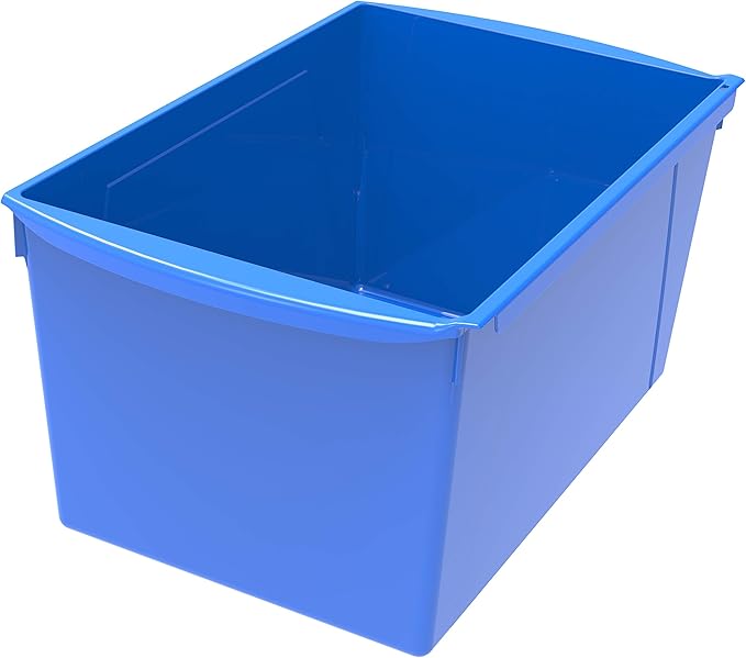 Storex Extra-Large Book Bin, Interlocking Plastic Organizer for Home, Office and Classroom, Blue, 1-Pack (71135A06C)