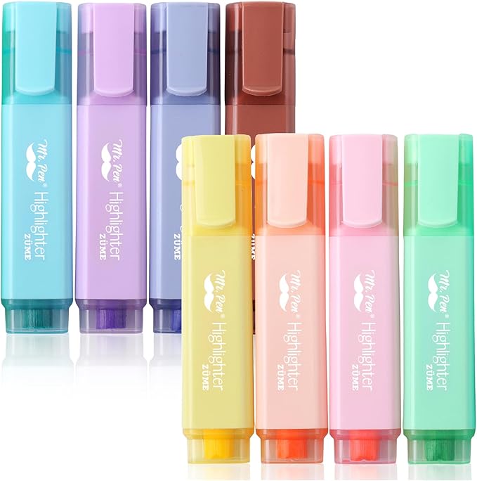 Mr. Pen- Pastel Highlighter, 8 pcs, Tank Style, Chisel Tip, Cute No Bleed Bible Highlighter, School Supplies