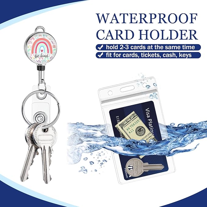 Giancomics Be Kind Lanyards for Id Badges, Cute Rainbow Lanyards with Retractable Reel, Waterproof ID Badge Holder for Cruise Ships Cards Key, Work Name Tag Zip Card Protector 2 Pack