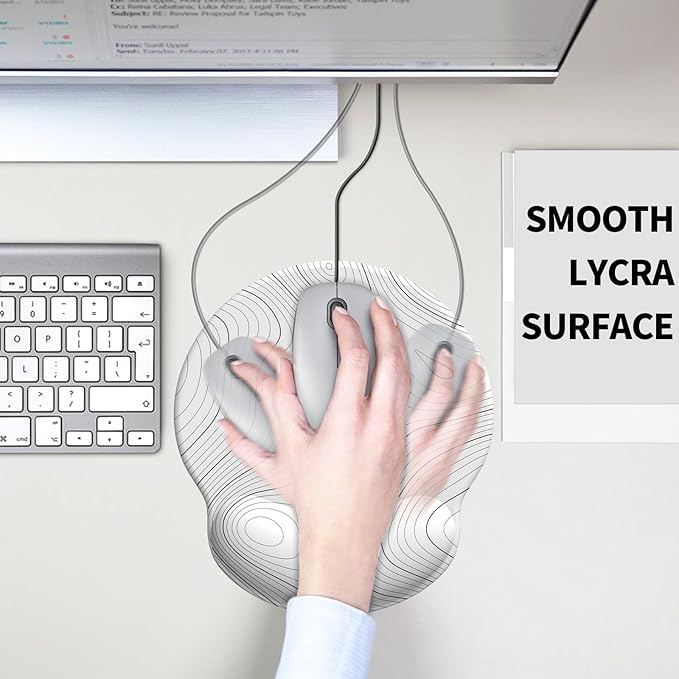 eulps Mouse Pad with Wrist Rest, Comfortable Computer Mousepad with Gel Wrist Support Smooth Surface and Non-Slip PU Base for Pain Relief, Laptop, Office & Home (White Line)