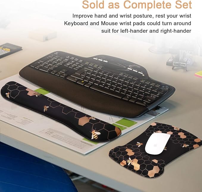 iCasso Ergonomic Mouse Pad with Wrist Rest, Keyboard Wrist Rest Mouse Wrist Rest, Made of Memory Foam, Easy Typing and Relieve Wrist Pain, Perfect for Computer Keyboard Office (A-Honeycomb)
