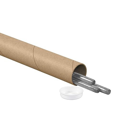BOX USA BP1526K Mailing Tubes with Caps, 1 1/2" x 26", Kraft (Pack of 50)