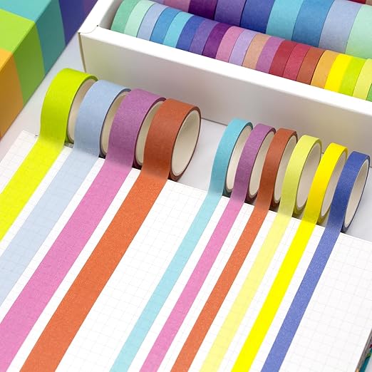 WAPETASHI Washi Tape Set 40 Rolls, 2 Sizes Rainbow Decorative Tape, Colored Washi Tape, Art Craft Washi Tape for Journaling, Scrapbooking Supplies, 15mm 7.5mm Wide Washy Tape