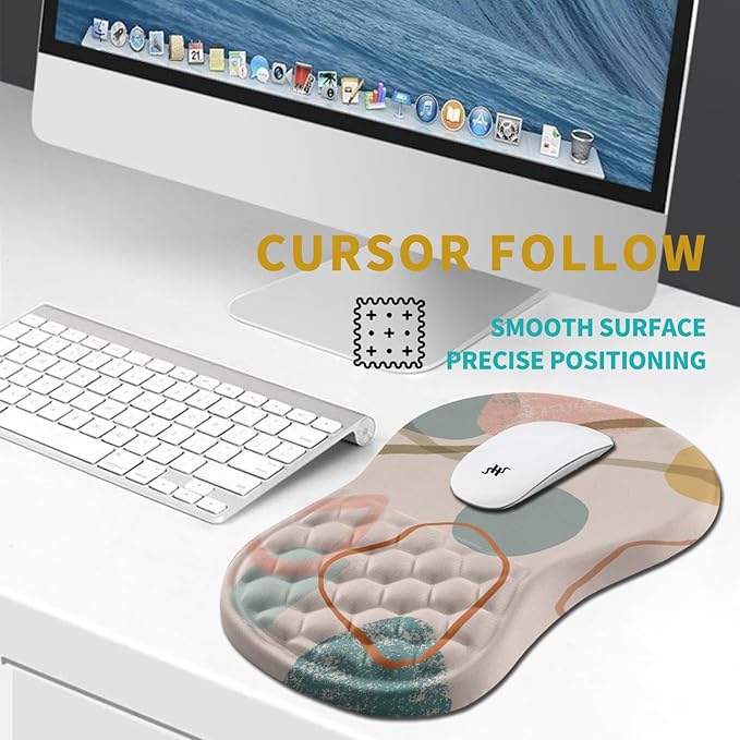 Hokafenle Ergonomic Mouse Pad Wrist Support, Wrist Rest Mousepad for Carpal Tunnel Pain Relief with Integrated Memory Foam Slope Massage Bulge (11.8x7.9 inch,Abstrac Art