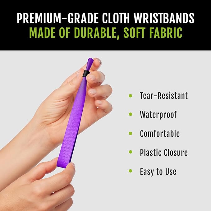 100 WristCo Cloth Event Wristbands - Purple Fabric Bracelets Wrist Bands for Concerts Festival Admission Party 13 ½” x ½”