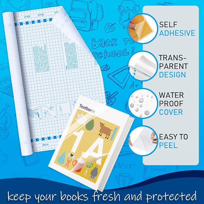Chell Clear Contact Paper Roll for Books, 17.5 in x 5 ft Clear Self Adhesive Book Cover Paper Protector