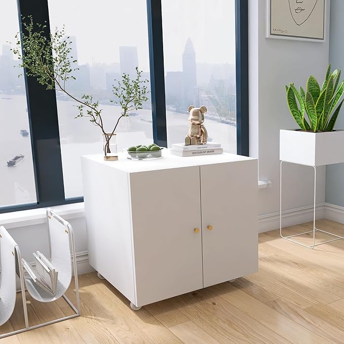 Metal Printer Stand, Large Printer Table with Wheels, Heavy Duty Printer Cabinet Stand, Mobile Fax Machine Stand with Storage, Modern Printer Stands for Home Office, Copier, Computer