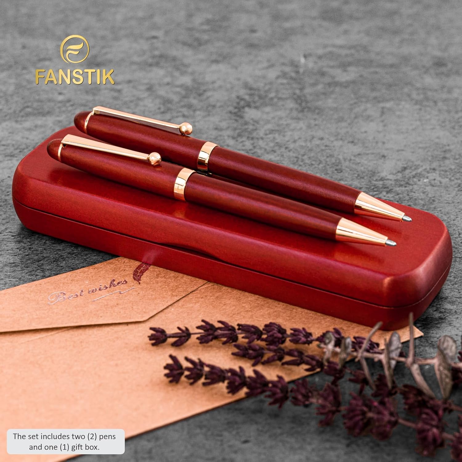 Customized Cherrywood Double Ballpoint Pen Set with Name (MADE IN USA), with Wooden Gift Box, Personalized Gift for Men and Women (BallPoint CherryWood Set)