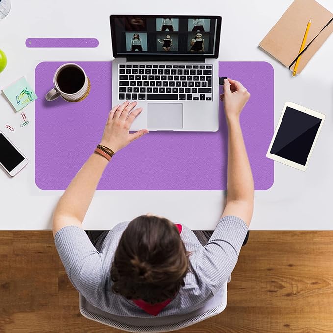 Boutilon Leather Desk Pad 24"x 14" Non-Slip Mouse Pad,Office Desk Mat,Waterprooft PU Leather Desk Blotter,Desk Pad Protector,Desk Writing Pad for Home Office Decor (S-Purple)